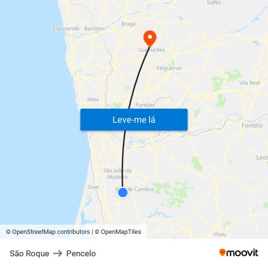 São Roque to Pencelo map