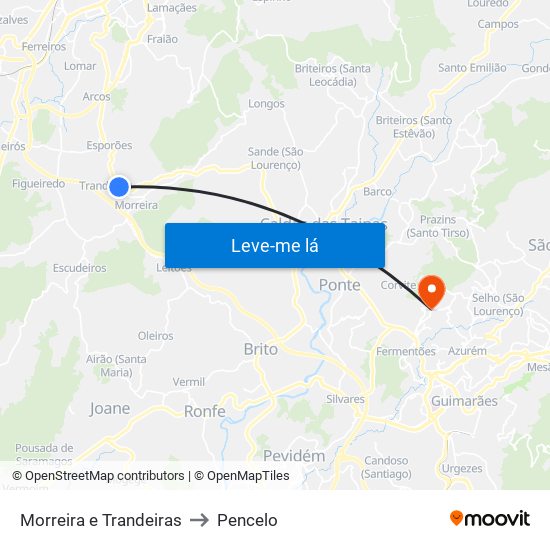 Morreira e Trandeiras to Pencelo map