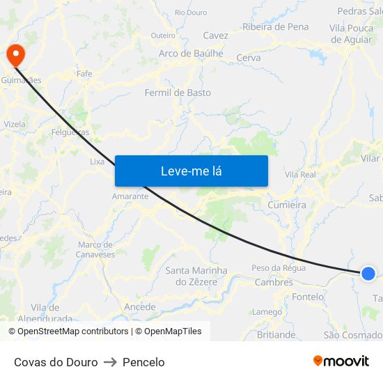 Covas do Douro to Pencelo map