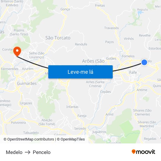 Medelo to Pencelo map