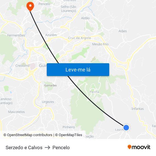 Serzedo e Calvos to Pencelo map