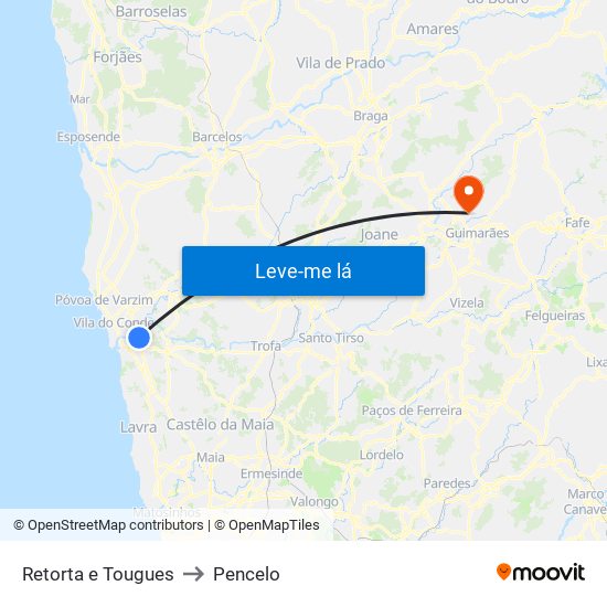 Retorta e Tougues to Pencelo map