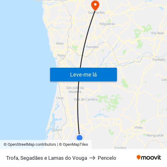 Trofa, Segadães e Lamas do Vouga to Pencelo map