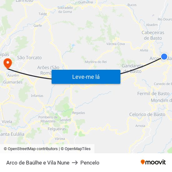 Arco de Baúlhe e Vila Nune to Pencelo map