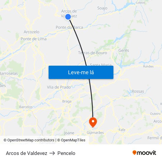 Arcos de Valdevez to Pencelo map