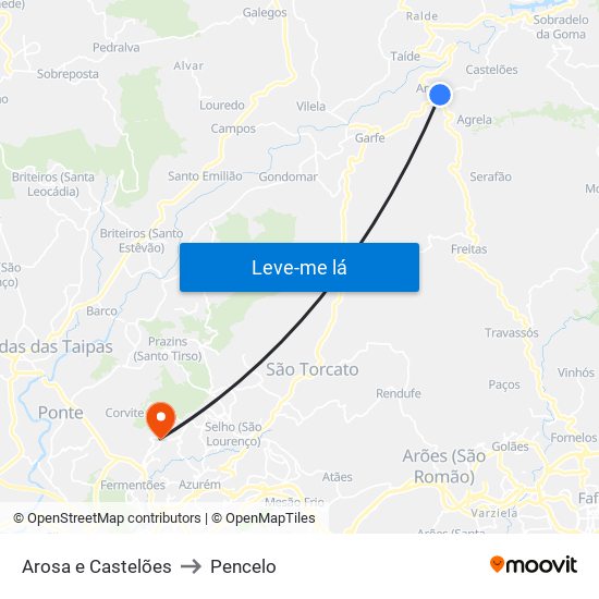 Arosa e Castelões to Pencelo map