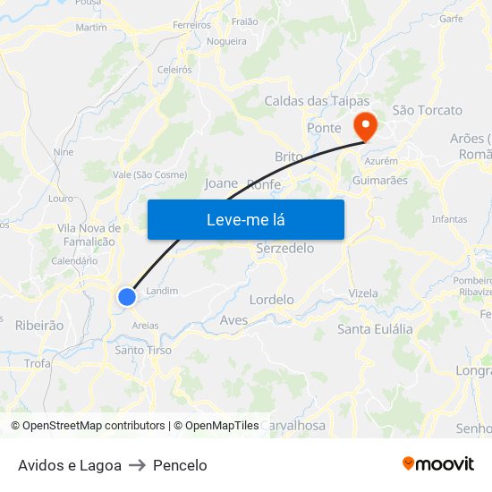 Avidos e Lagoa to Pencelo map