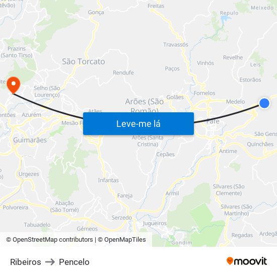 Ribeiros to Pencelo map