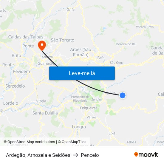 Ardegão, Arnozela e Seidões to Pencelo map