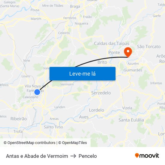 Antas e Abade de Vermoim to Pencelo map