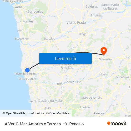 A Ver-O-Mar, Amorim e Terroso to Pencelo map