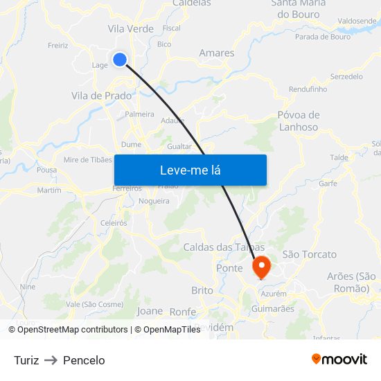 Turiz to Pencelo map