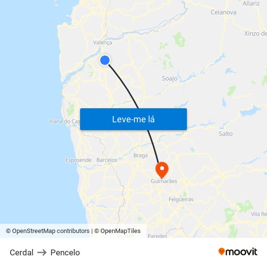 Cerdal to Pencelo map
