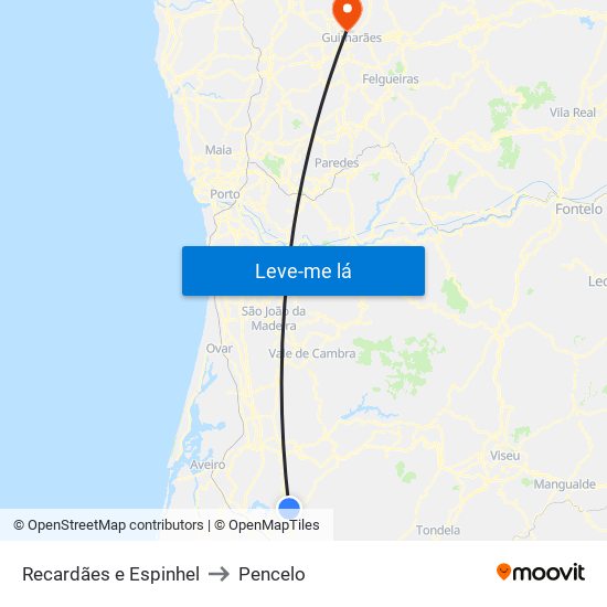 Recardães e Espinhel to Pencelo map