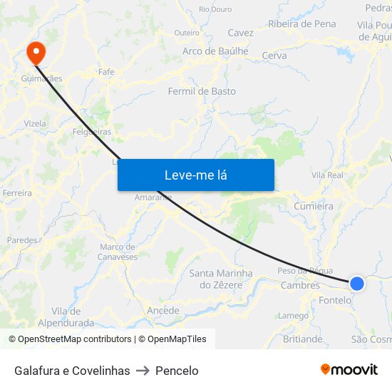 Galafura e Covelinhas to Pencelo map