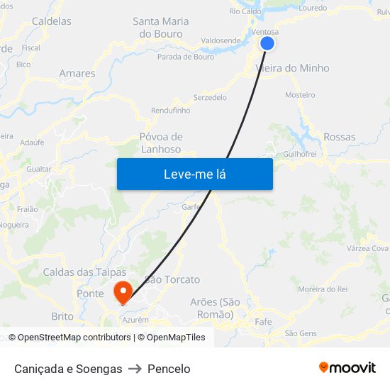 Caniçada e Soengas to Pencelo map