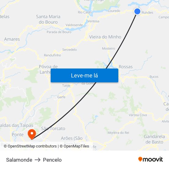 Salamonde to Pencelo map