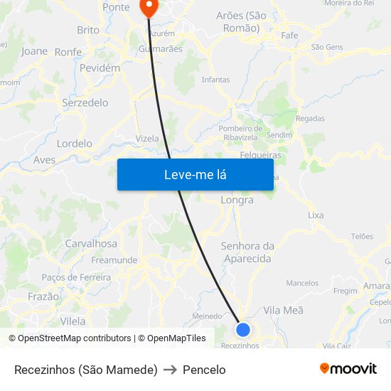Recezinhos (São Mamede) to Pencelo map