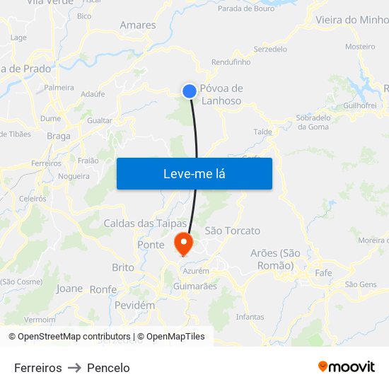 Ferreiros to Pencelo map
