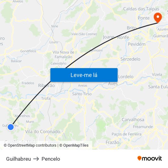Guilhabreu to Pencelo map