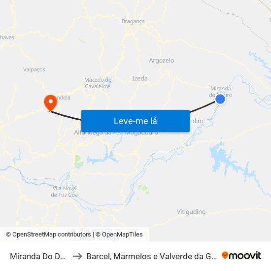 Miranda Do Douro to Barcel, Marmelos e Valverde da Gestosa map