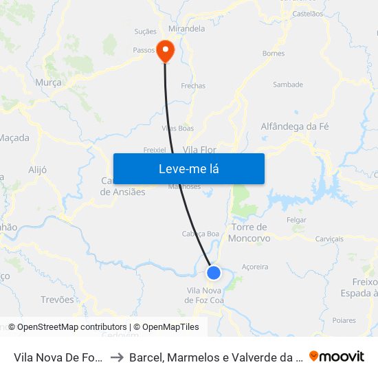 Vila Nova De Foz Côa to Barcel, Marmelos e Valverde da Gestosa map