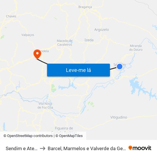 Sendim e Atenor to Barcel, Marmelos e Valverde da Gestosa map