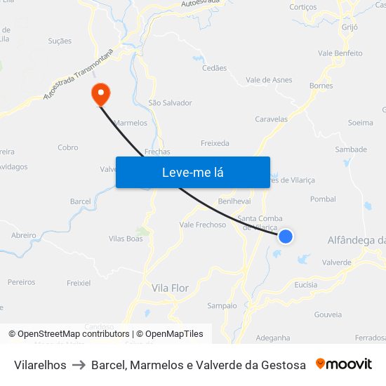 Vilarelhos to Barcel, Marmelos e Valverde da Gestosa map