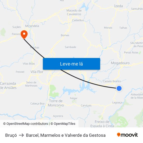 Bruçó to Barcel, Marmelos e Valverde da Gestosa map