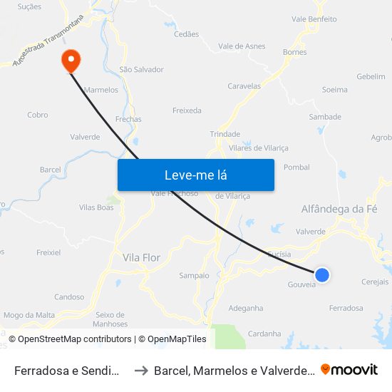 Ferradosa e Sendim da Serra to Barcel, Marmelos e Valverde da Gestosa map