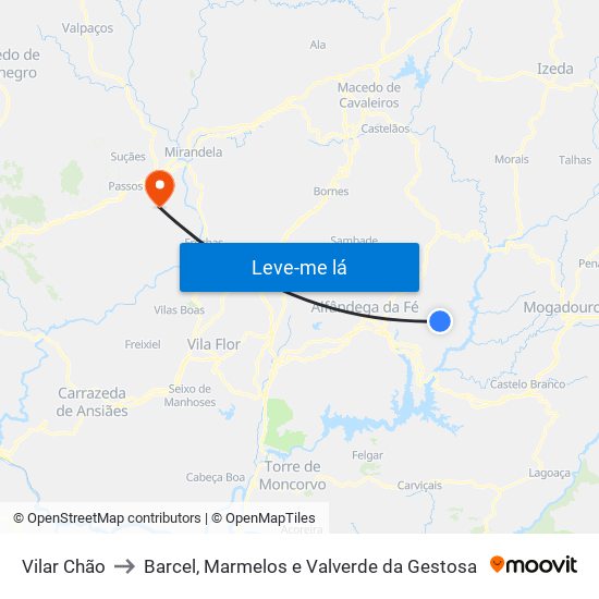 Vilar Chão to Barcel, Marmelos e Valverde da Gestosa map