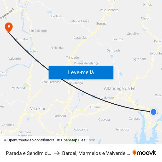 Parada e Sendim da Ribeira to Barcel, Marmelos e Valverde da Gestosa map