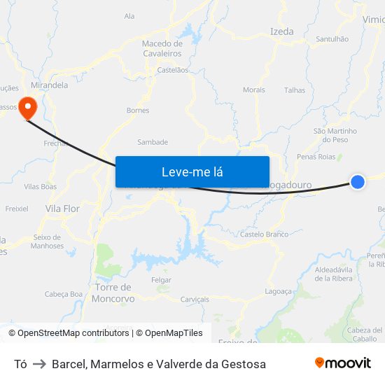 Tó to Barcel, Marmelos e Valverde da Gestosa map