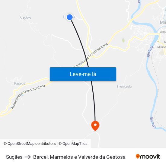Suçães to Barcel, Marmelos e Valverde da Gestosa map