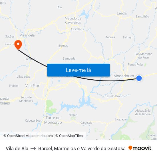 Vila de Ala to Barcel, Marmelos e Valverde da Gestosa map
