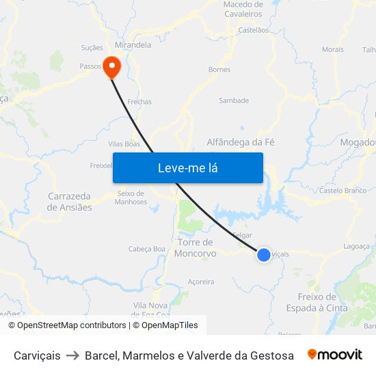 Carviçais to Barcel, Marmelos e Valverde da Gestosa map