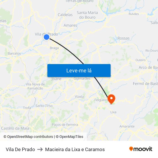 Vila De Prado to Macieira da Lixa e Caramos map