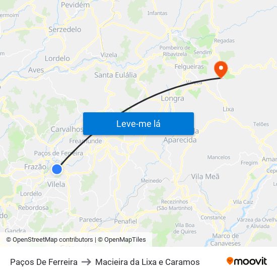 Paços De Ferreira to Macieira da Lixa e Caramos map