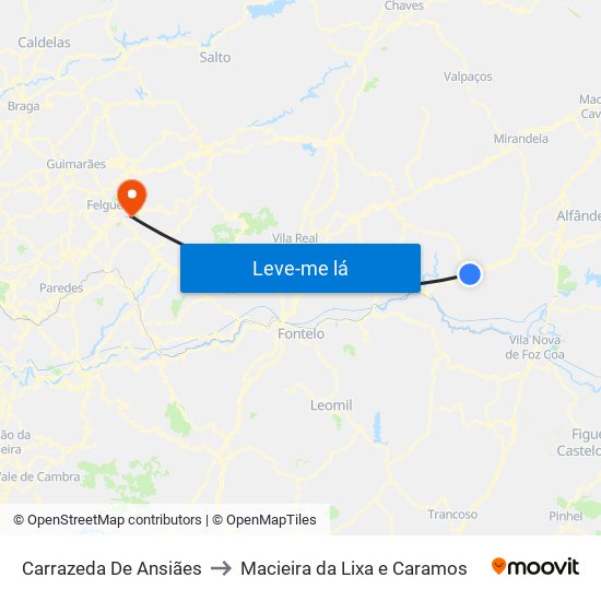 Carrazeda De Ansiães to Macieira da Lixa e Caramos map