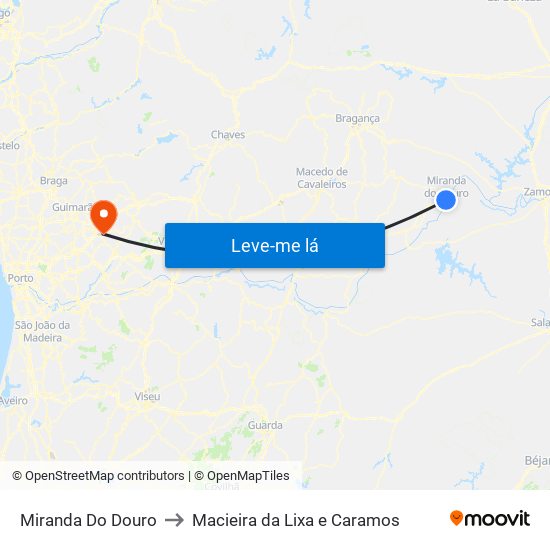 Miranda Do Douro to Macieira da Lixa e Caramos map