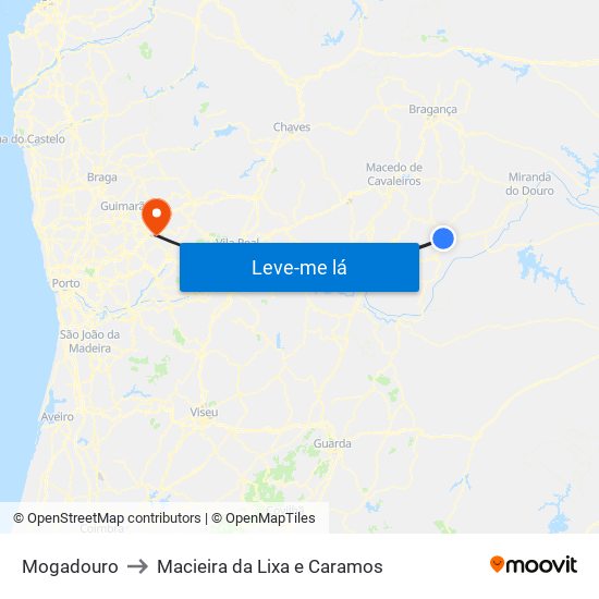 Mogadouro to Macieira da Lixa e Caramos map
