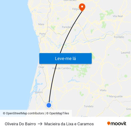 Oliveira Do Bairro to Macieira da Lixa e Caramos map