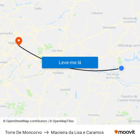 Torre De Moncorvo to Macieira da Lixa e Caramos map