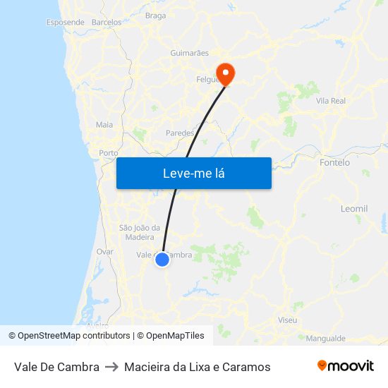 Vale De Cambra to Macieira da Lixa e Caramos map