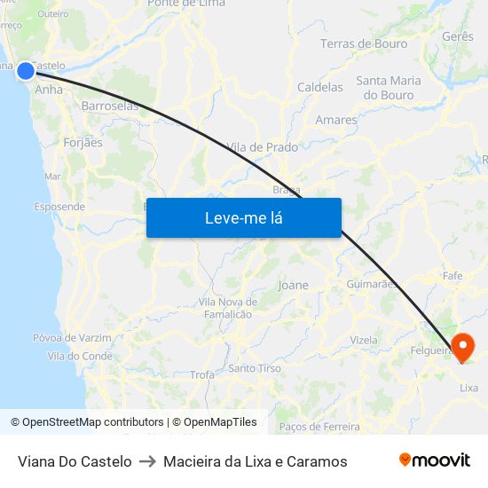 Viana Do Castelo to Macieira da Lixa e Caramos map