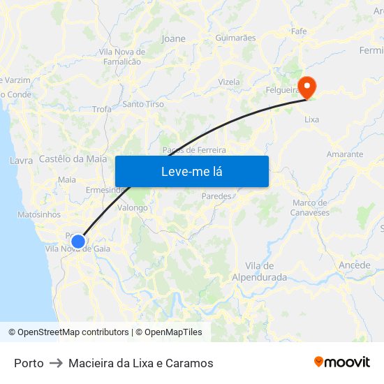 Porto to Macieira da Lixa e Caramos map