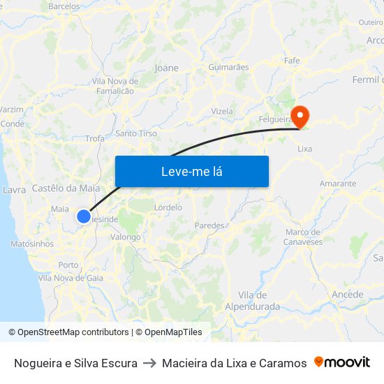 Nogueira e Silva Escura to Macieira da Lixa e Caramos map