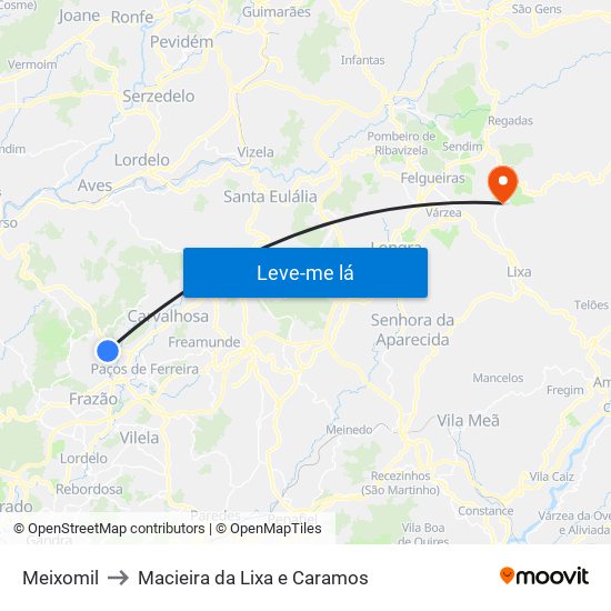 Meixomil to Macieira da Lixa e Caramos map