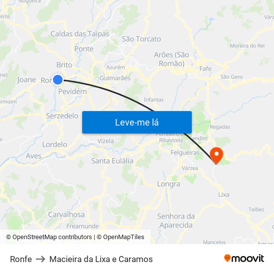 Ronfe to Macieira da Lixa e Caramos map