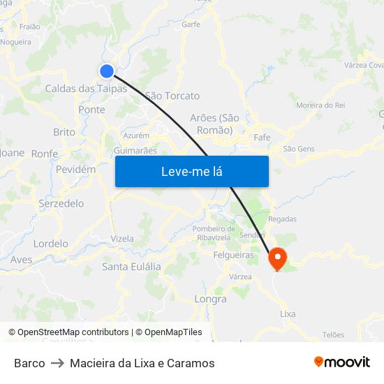 Barco to Macieira da Lixa e Caramos map